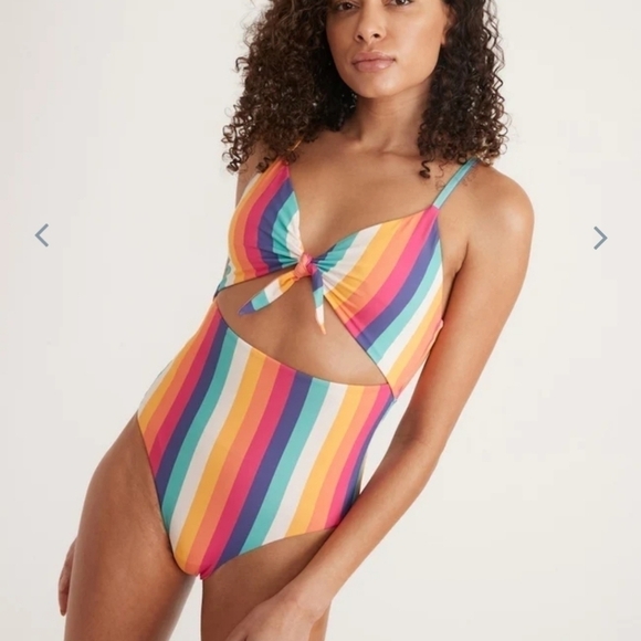 MARINE layer Havana Tie Front One Piece in Multi Stripe - Picture 1 of 5